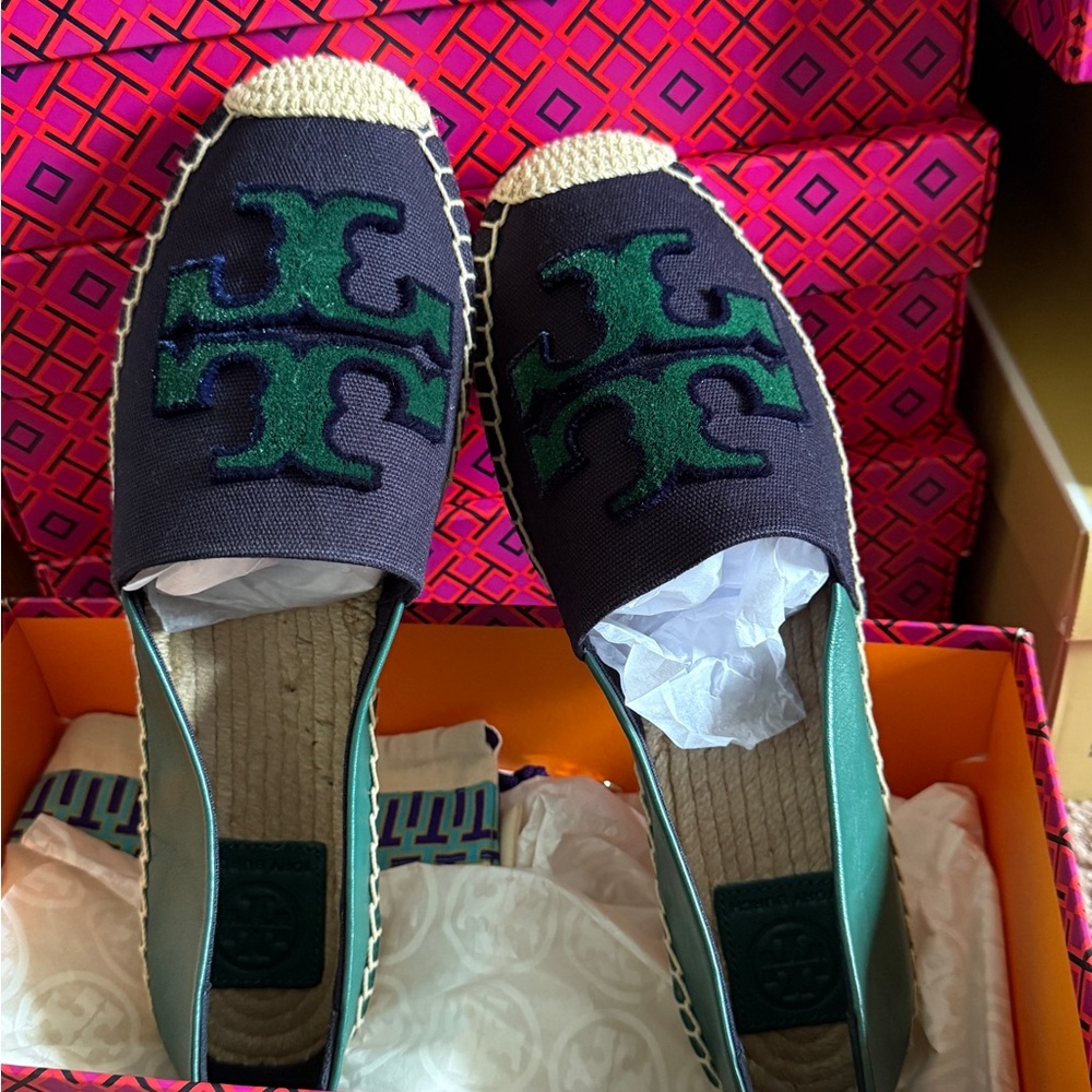 Tory Burch Blue and Green Color-block  Espadrille 💙💚